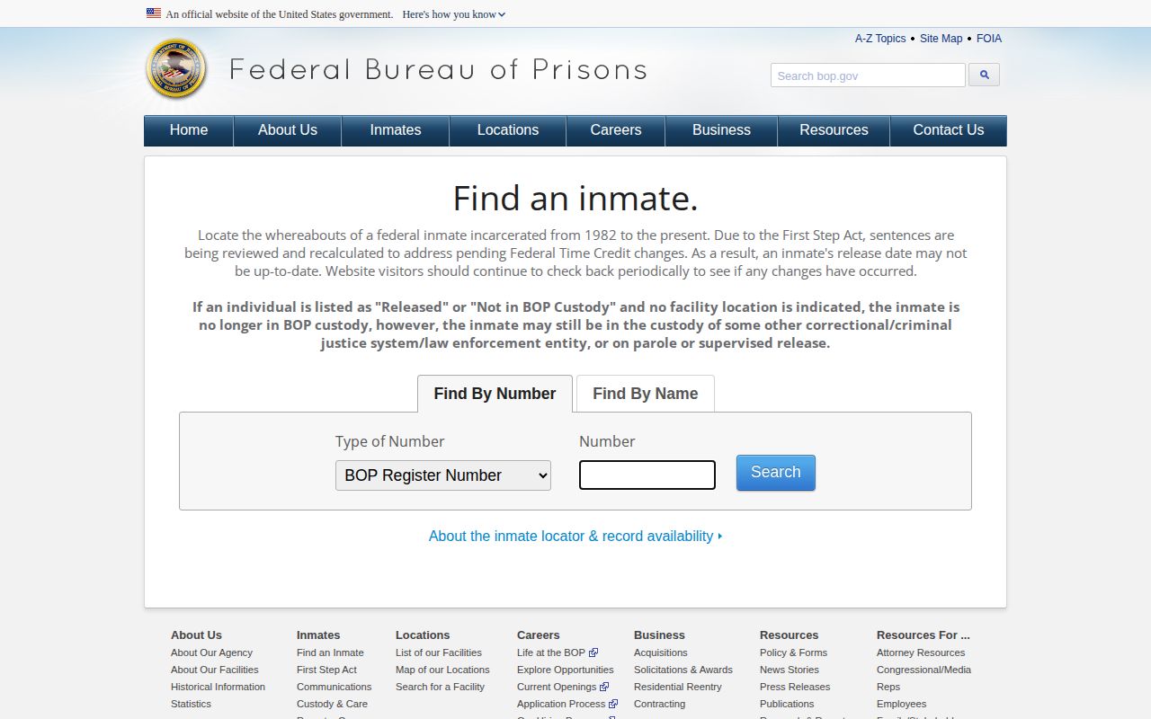 Federal BOP locator for a Greene County federal release search