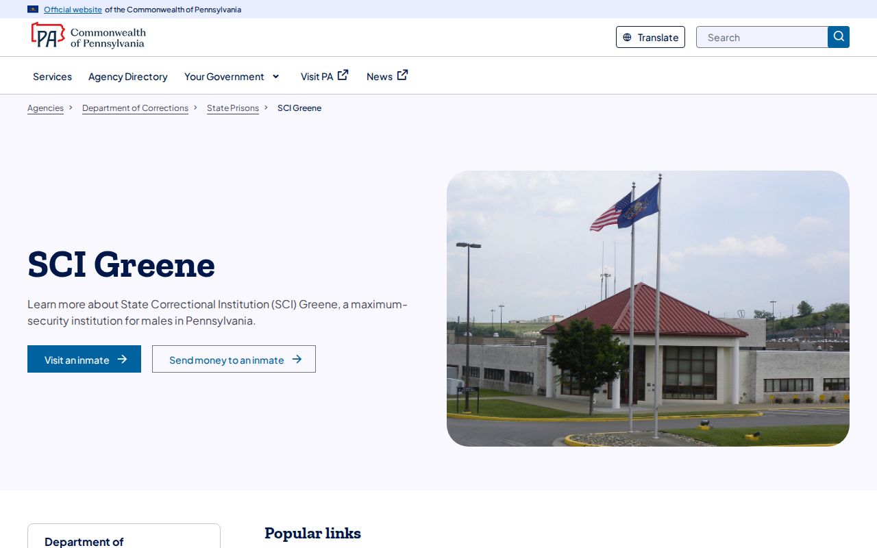 Official Pennsylvania Department of Corrections SCI Greene contact and reentry page